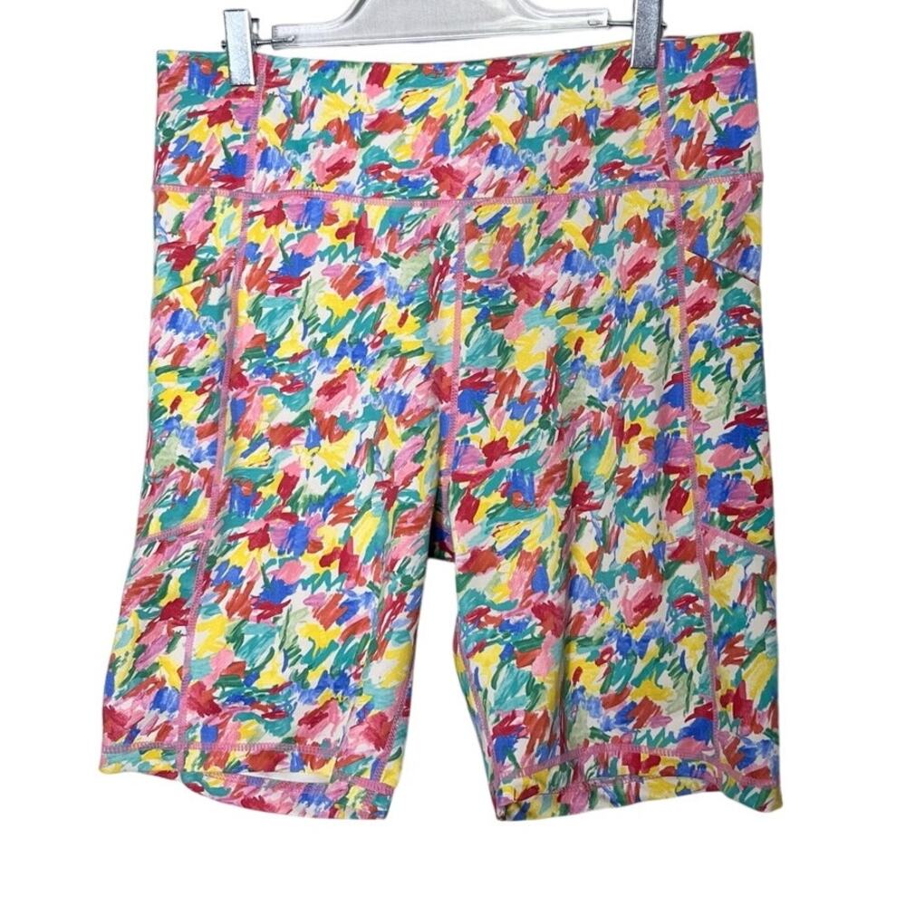 Tuckernuck Sport Large Picasso Brushstroke Biker Shorts Multi Color Pockets